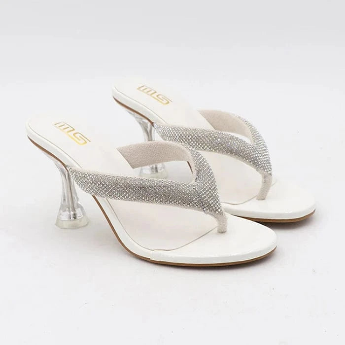 37 / White Latest Big Size 42 Party Women Shoes Crystal Heels Solid Color Slippers Outdoor Sandals Diamond Female Flip-Flops Heeled Sandals