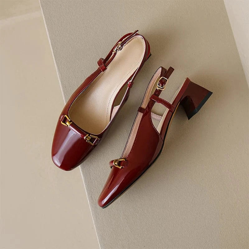 37 / Wine Ubililia Custom wholesale slingback pumps square toe flats Joker shoes women casual shoes genuine leather sandals for girls