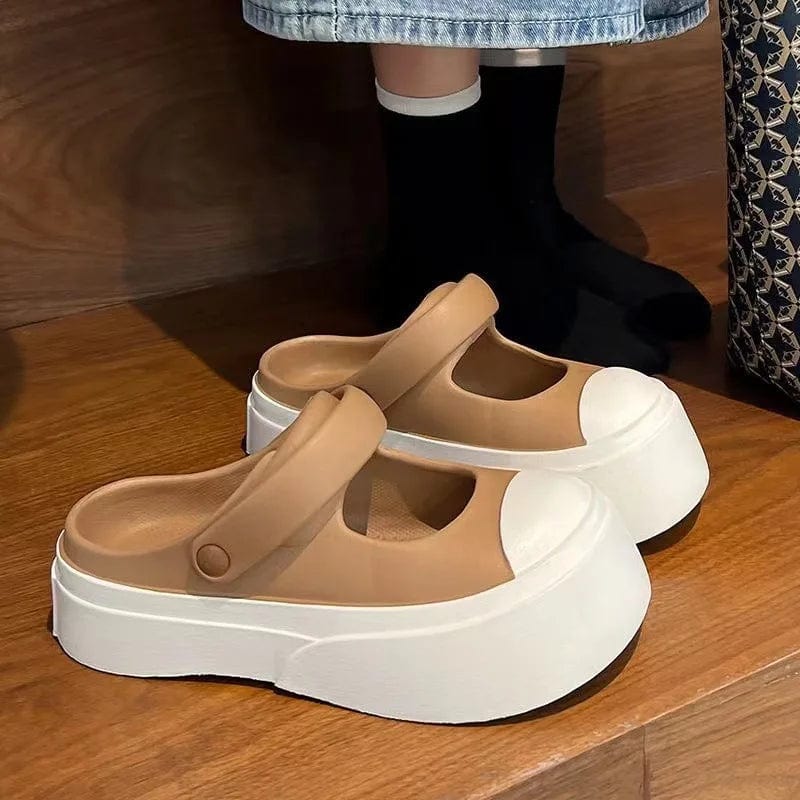 38-39(PVC) / Brown (PVC) New Style 3 cm Zapatos de Mujer Women Lady Summer PVC EVA Height Increasing Mary Jane Shoes Platform Clogs Sandal Slide Slippers