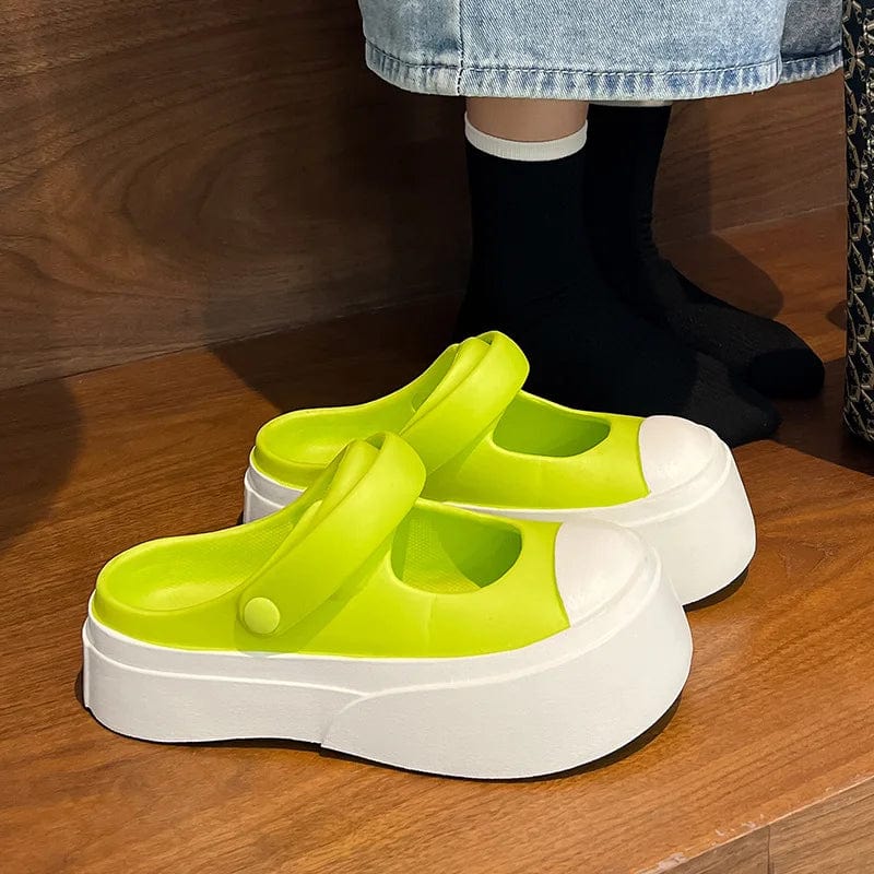 38-39(PVC) / green (EVA) New Style 3 cm Zapatos de Mujer Women Lady Summer PVC EVA Height Increasing Mary Jane Shoes Platform Clogs Sandal Slide Slippers