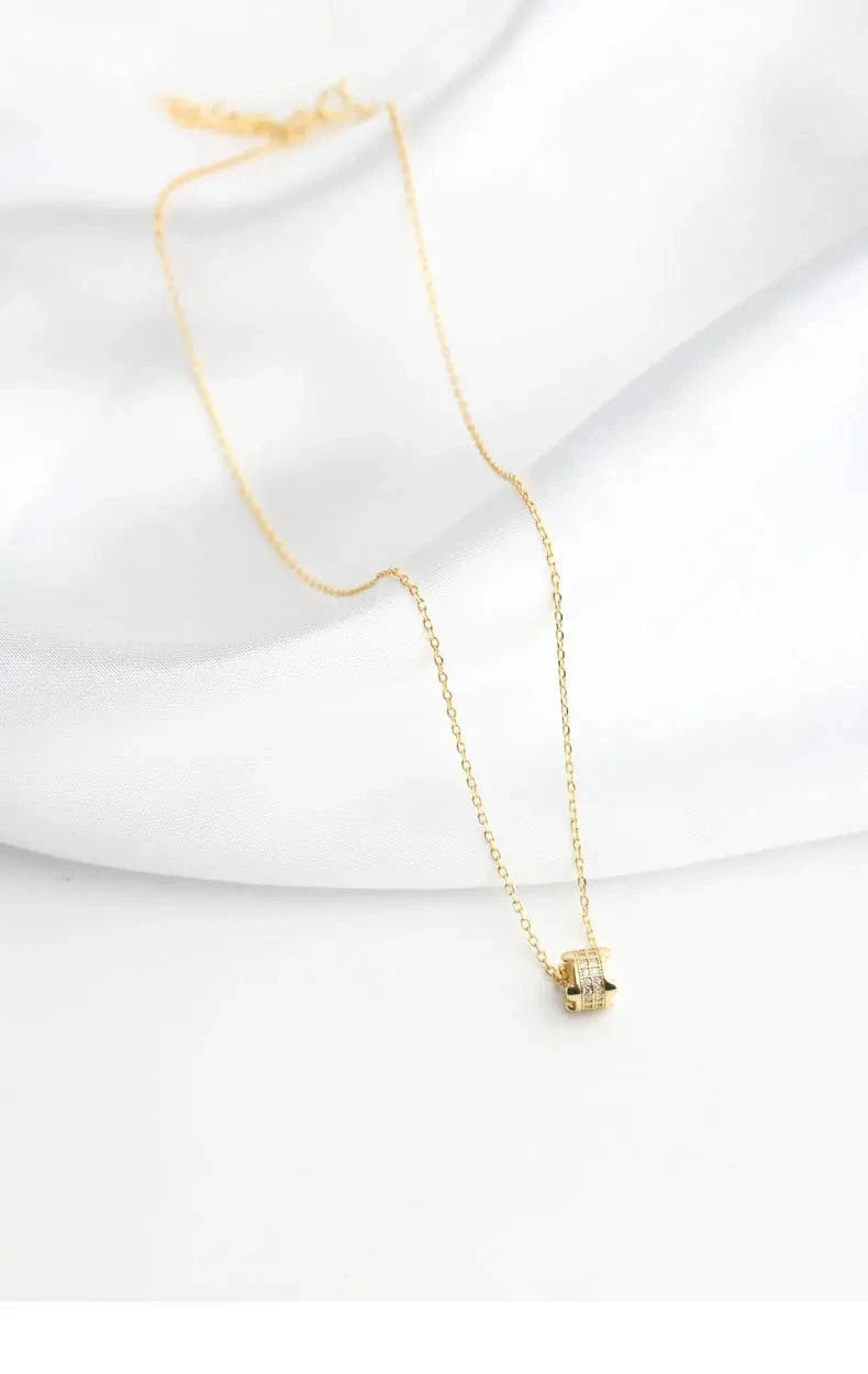 38+5cm / YC190009-S-G-WH Dylam 925 Silv necklace Tennis Chain Necklace Sterling Silver Womens Circle Gold Plated Trendy Zircon Circular Pendant Jewelry