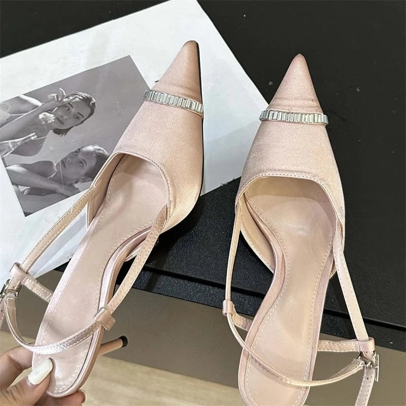 38 / Apricot Aneikeh Fashion Black Bling Sewing Office & Career Women Shallow Pointed Toe Retro Slip-On Sandals Pumps NEW Summer Lady Shoes