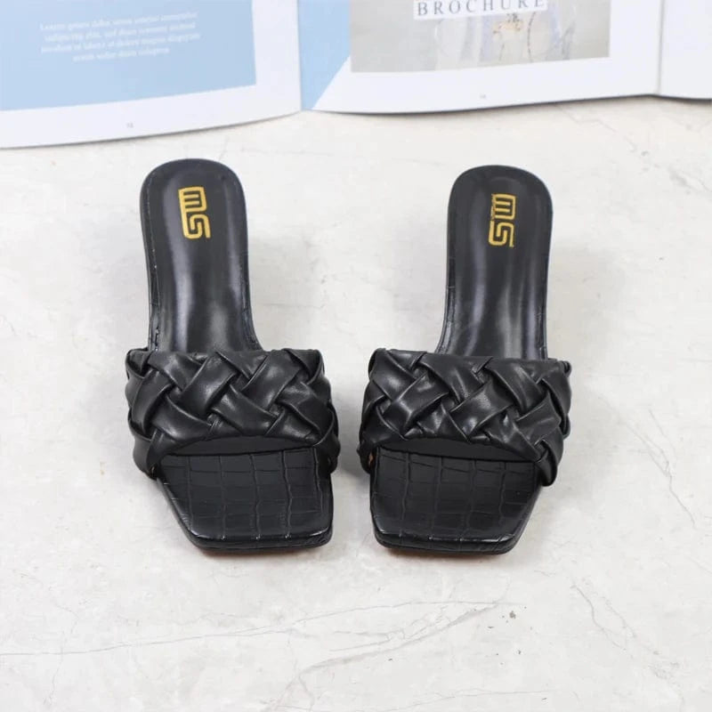 38 / Black 2022 Heel Sandals Shoes For Women New Fashion Clear Round Heel Squared Open Toe Stiletto Sparkly Details One Word Strain Sandals