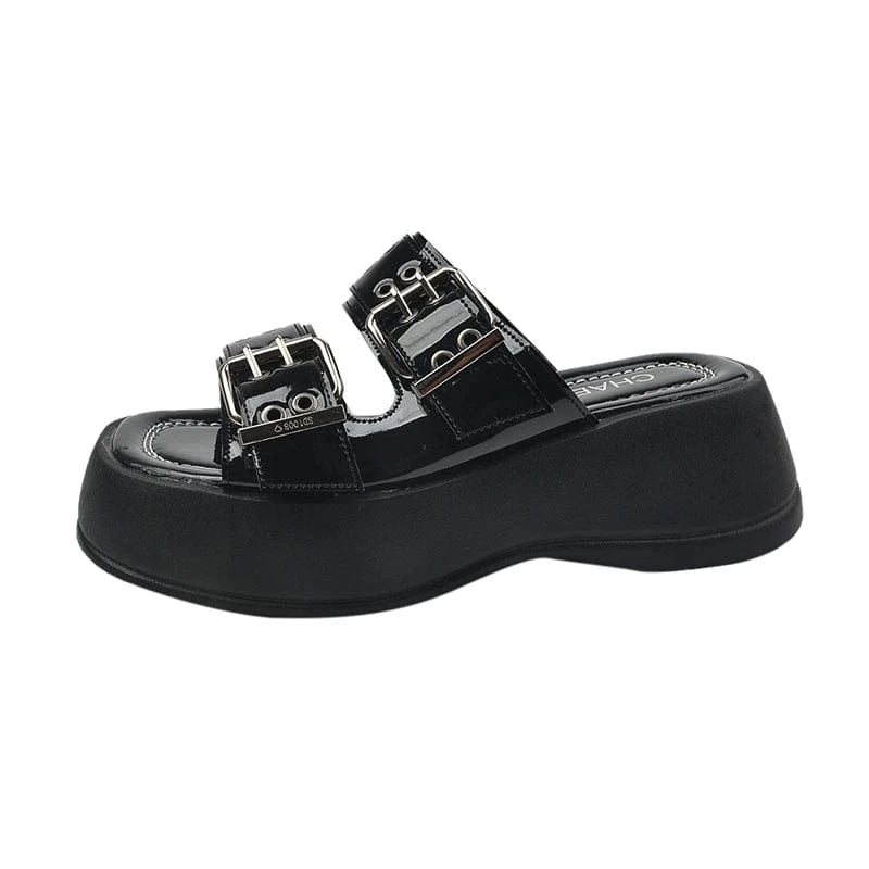 38 / Black Dropshipping Custom Logo Chunky Platform Metal Buckle Ladies Designer Slippers Y2K style Slides Slippers for Women