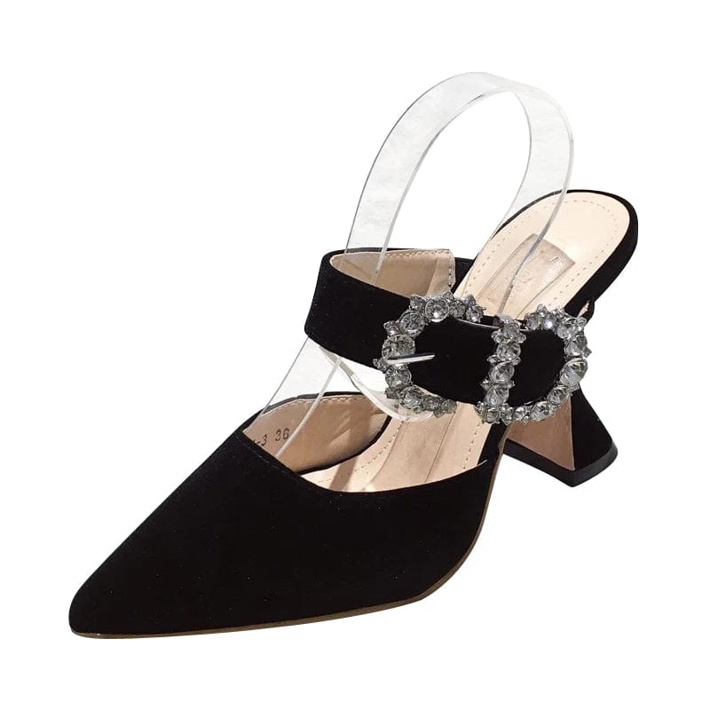 38 / Black Factory supplier cheap women diamond buckled slippers mules pointed  Toe sexy Ladies shoes high heel sandals