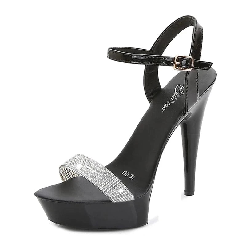 38 / Black Fashion Women Heel Shoes 13 CM Transparent Platform Strappy Sandals Ladies Multi-colors Stilettos Sandals Women
