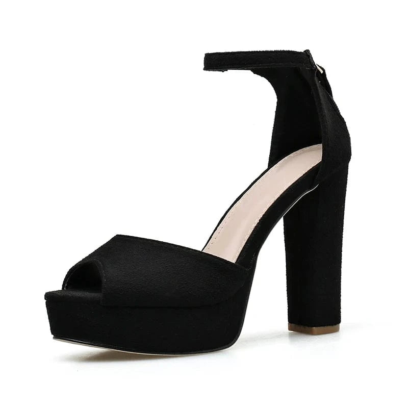38 / Black New deign sexy women black suede fashion heels ankle strap platform sandals peep Toe sexy night club high heels Ladies shoes