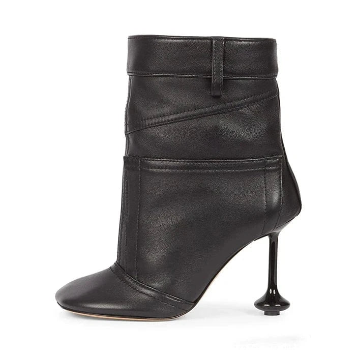 38 / Black UBILILIA black Ladies designer midi Boots square toe genuine Leather Strange high Heels Women autumn  winter Heeled Ankle Boots