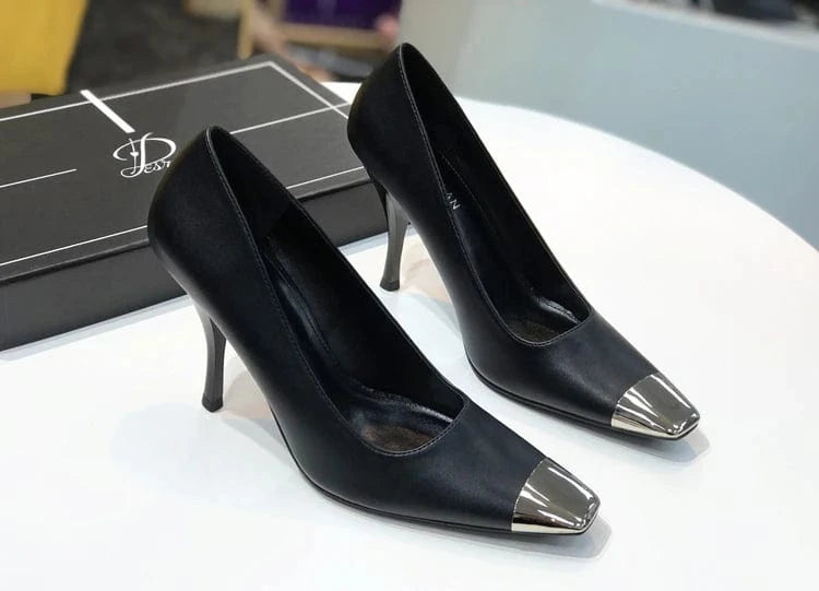 38 / BlackA1 High heels women's 2022 new metal toe square toe stiletto women's shoes