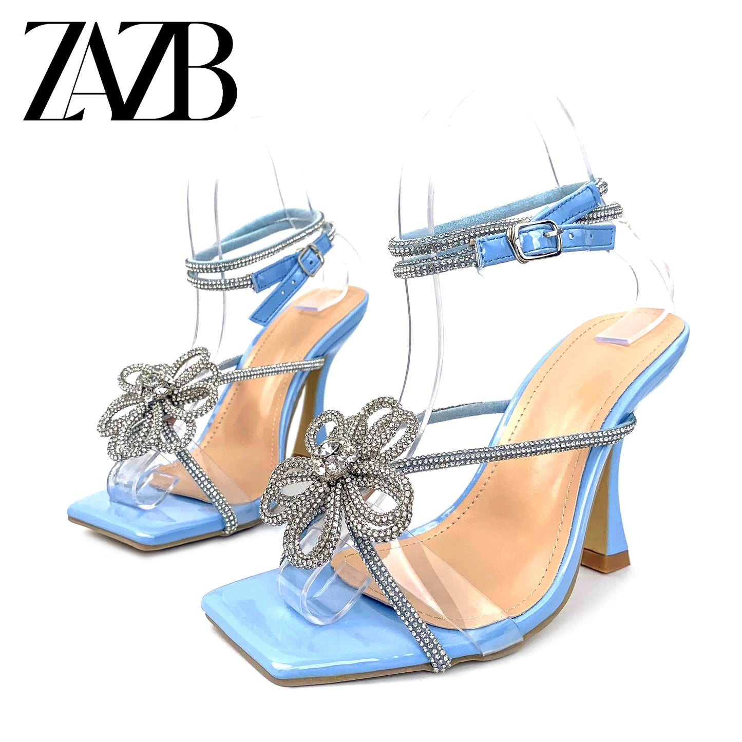 38 / Blue New blue strap bright high-heeled sandals drill press strap high-heeled sandals