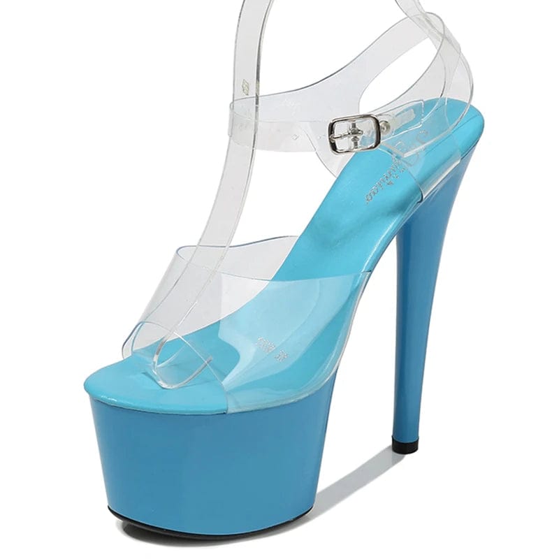 38 / Blue New Style Ladies High Heels 17 CM Stripper Platform Sandals for Pole Dance Summer Sexy Heels with PU Insole and ABS Outsole