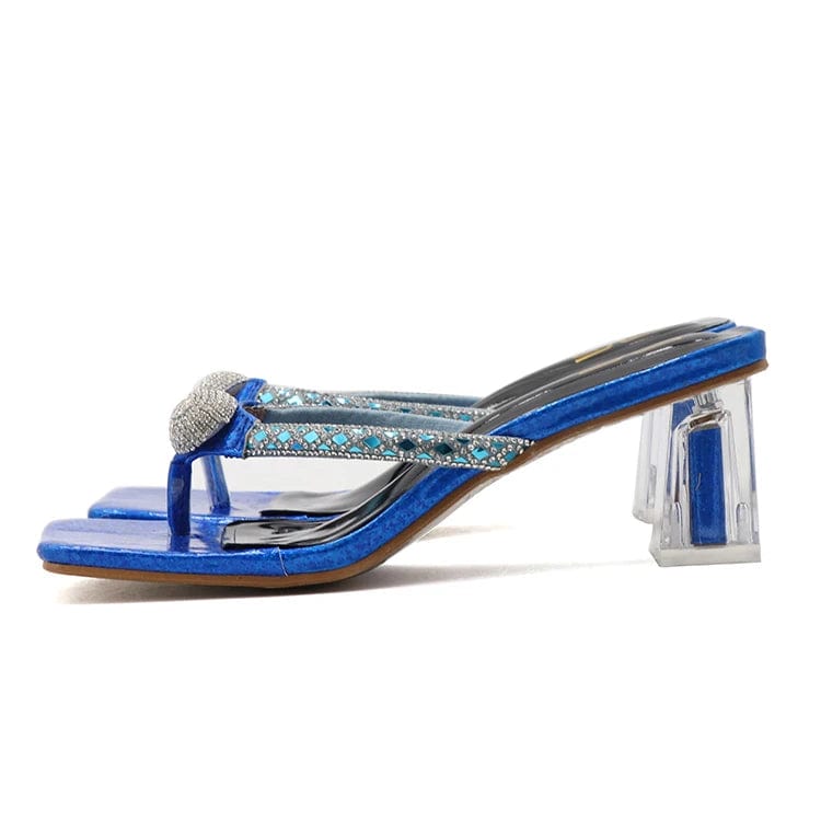 38 / Blue OEM/ODM Women Shoes Chunky Thick Mid-Heels Heels Lady Female Slippers Rubber Leather Heeled Sandals For Women Producers