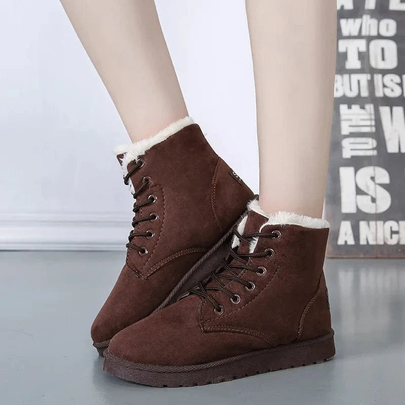 38 / Brown Winter Boots Women Snow Women Shoes Flat Heel Casual Winter Shoes Women Ankle Boots Plush Warm 36-43 New fashion ladies boots