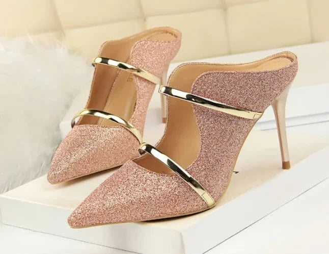 38 / Champagne Wholesale 9 cm Stilettos Slippers New Designer High Heeled Pointed Toe Ladies Sandals Sexy Elegant Heeled Sandals