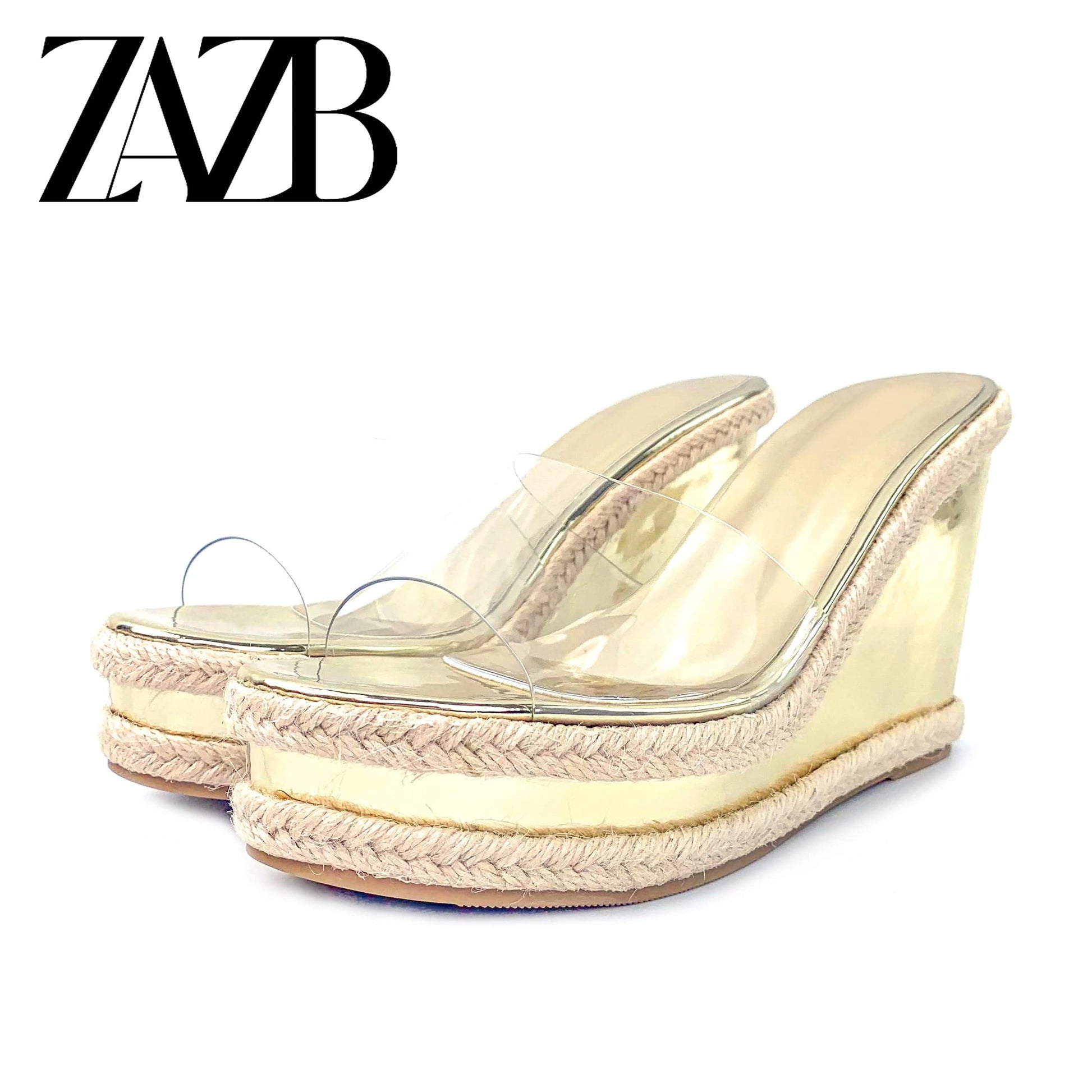 38 / golden New arrivals Hot Selling Metal Feeling women's wedges slipper beach Narrow strap Sandals Rome Sexy ladies High heels