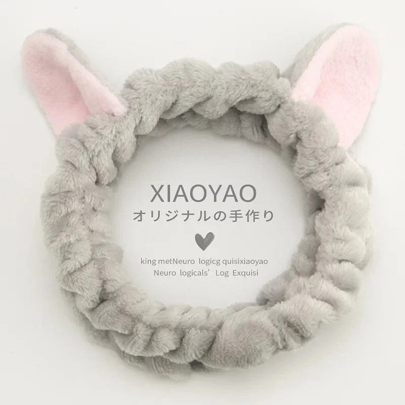 38 Gray Thick Cat Ear Elastic Headband Custom Logo OMG Bowknot Wash Face Hairband Rabbit Cat Ear Cute Plush Lady Soft Women Elastic Hair Band Flannel Make up Headbands