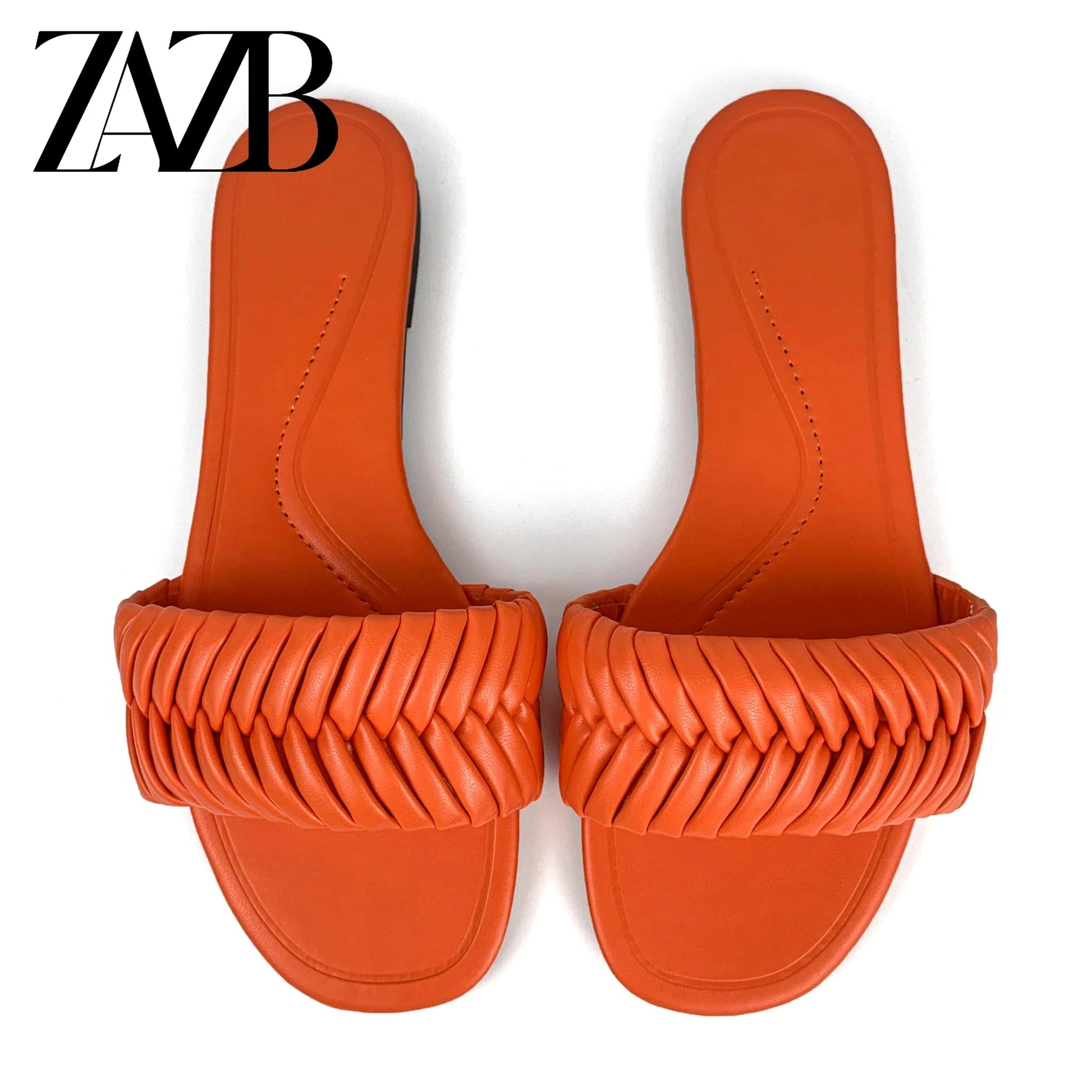 38 / Orange ZAZB brand custom leather for shoes luxury flat sandals and women ladies mules chaussures pour femmes
