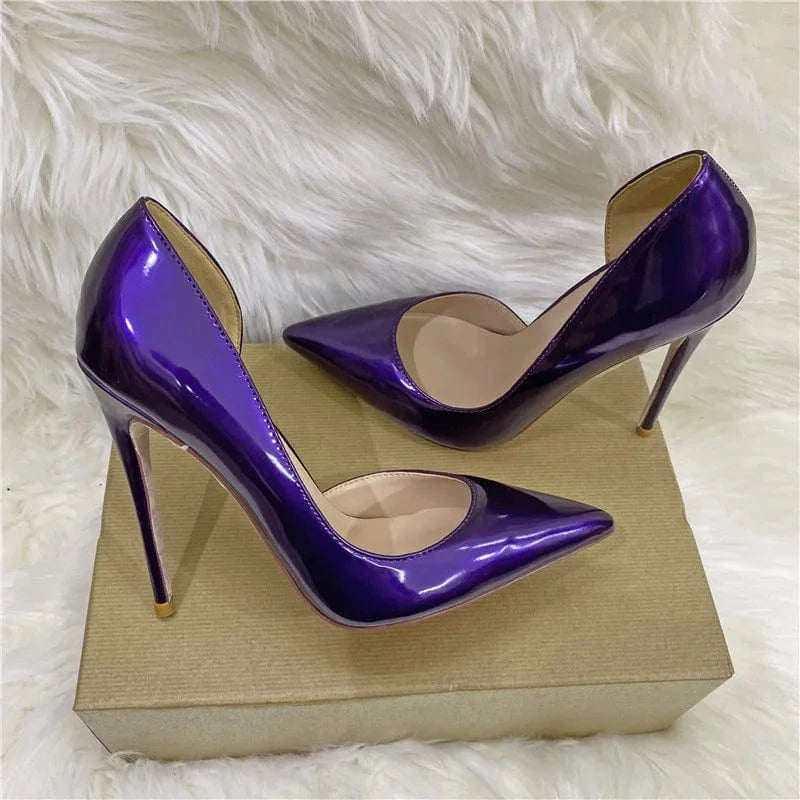 38 / Purple 8cm PDEP wholesale point toe patent leather side-empty  women high heels  pointed stiletto thin heels women 2023 luxury shoes