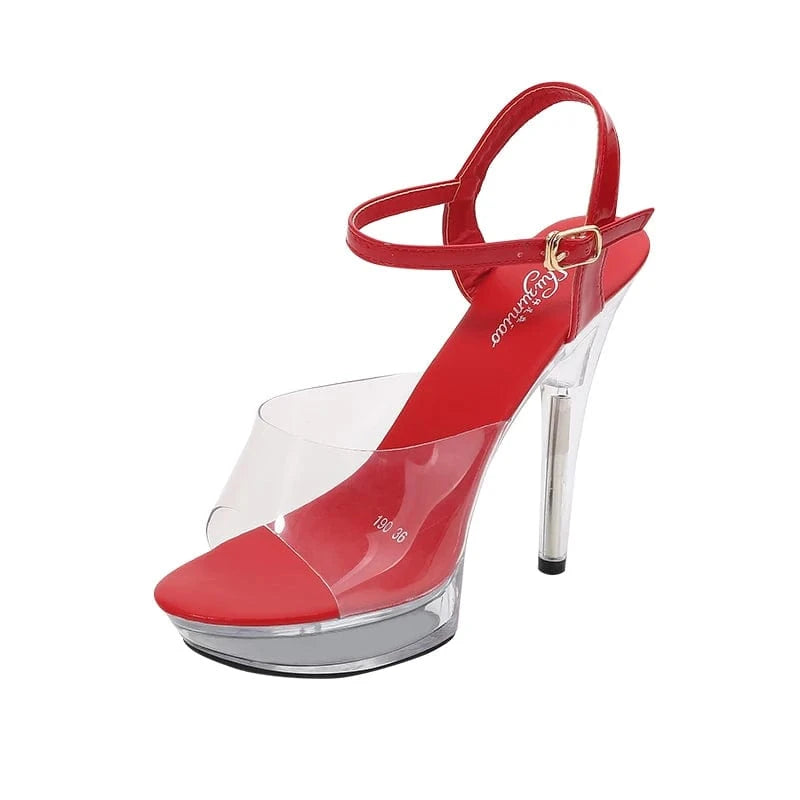 38 / Red Trendy Summer Women Heel Shoes Transparent Platform High Heels High Quality Ankle Strap Sandals Ladies