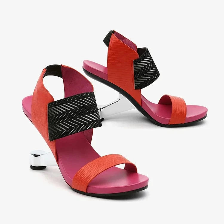 38 / Red Women Casual Sandals Fashion Color Patchwork Roman Zapatos De Mujer T-strap Ankle Strap High Heel Sandals Ladies Party Sandalias