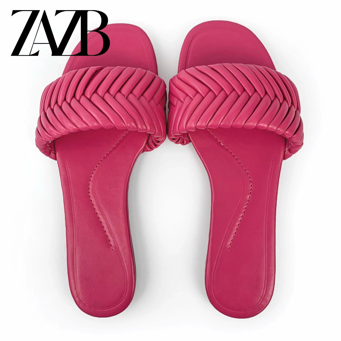 38 / rose ZAZB brand custom leather for shoes luxury flat sandals and women ladies mules chaussures pour femmes