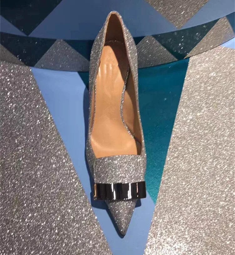 38 / Silver sequins(9cm)` New Women Pointed-toe Shallow Buckle Stilettos Outside Office Ladies Dress Sandals Female Summer Autumn High Heel Pumps