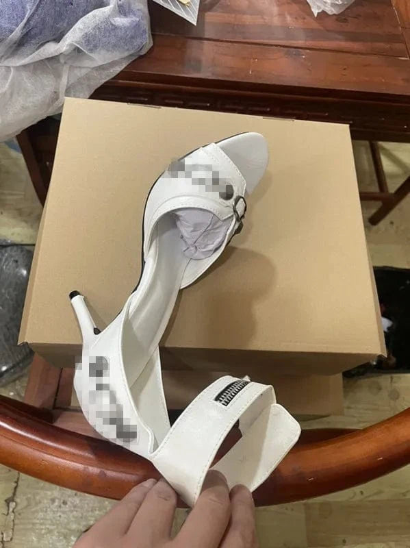 38 / White Factory custom summer lady designer pu leather heeled sandals high heels shoes for women