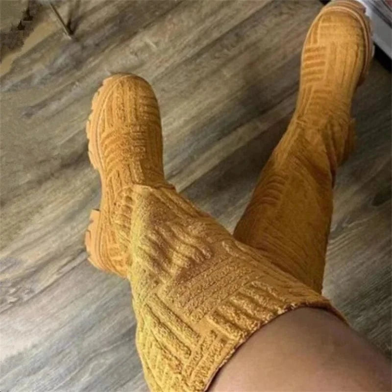 38 / Yellow Autumn/Winter Luxury New Women Thick-soled Thick-heeled Warm Boots/ Women's Towel Cotton Boots Motorcycle Boots Chelsea Boots