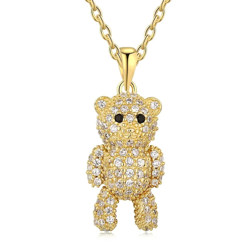 39+5cm / NE190058-S-G-WH Dylam Dazzling Jewelry 5A Cubic Zirconia Diamond Rhodium 18K Gold Plated Teddy Bear Charm Pendant Fine Fashion Jewelry Necklace