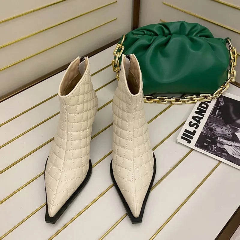39 / Apricot 2022 latest Korean fashion pointed short boots pea crocodile leather PU high heel boots