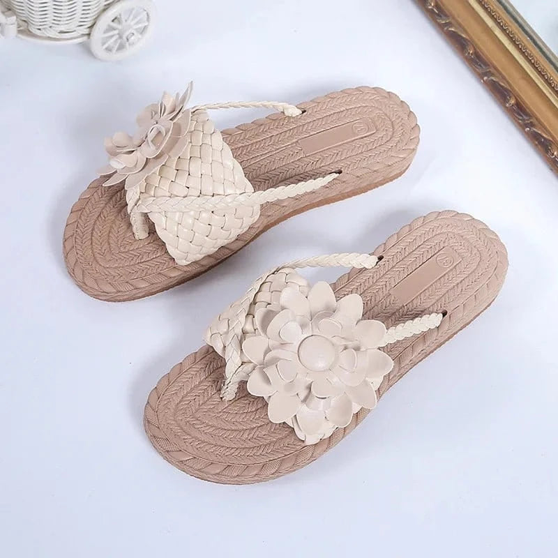 39 / Beige 36-42 Summer floral slippers Bathroom sandals and slippers Outdoor beach slippers