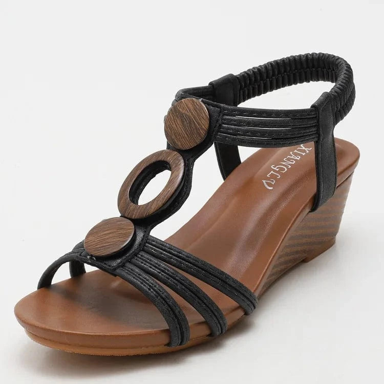 39 / Black Dropshipping Custom Logo Women's Retro Roman Wedge Sandals Open Toe with Anti-Slippery Soft-Soled Summer Casual Shoes