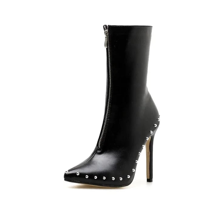 39 / Black Factory supplier cheap women pointed toe rivet stiletto ankle boots Zipper high Heel Sexy Short Booties winter shoes