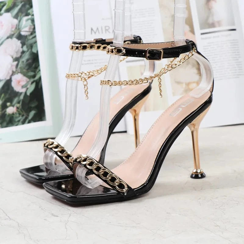 39 / Black New Female Summer High Heels Stilettos Women Peep-toe Ankle Strap Fashion Sandals Outside Banquet Ladies Dress Shoes