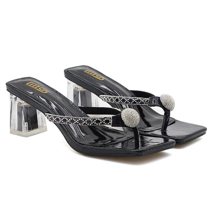 39 / Black OEM/ODM Women Shoes Chunky Thick Mid-Heels Heels Lady Female Slippers Rubber Leather Heeled Sandals For Women Producers