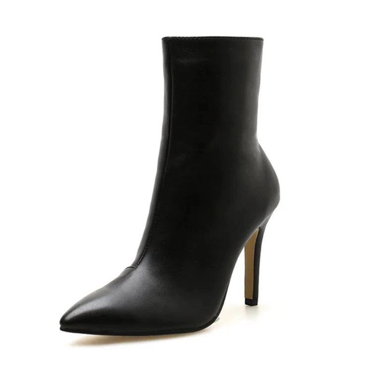 39 / Black Winter New Black Slim high heeled fashion short boots with side zipper and pointed heel