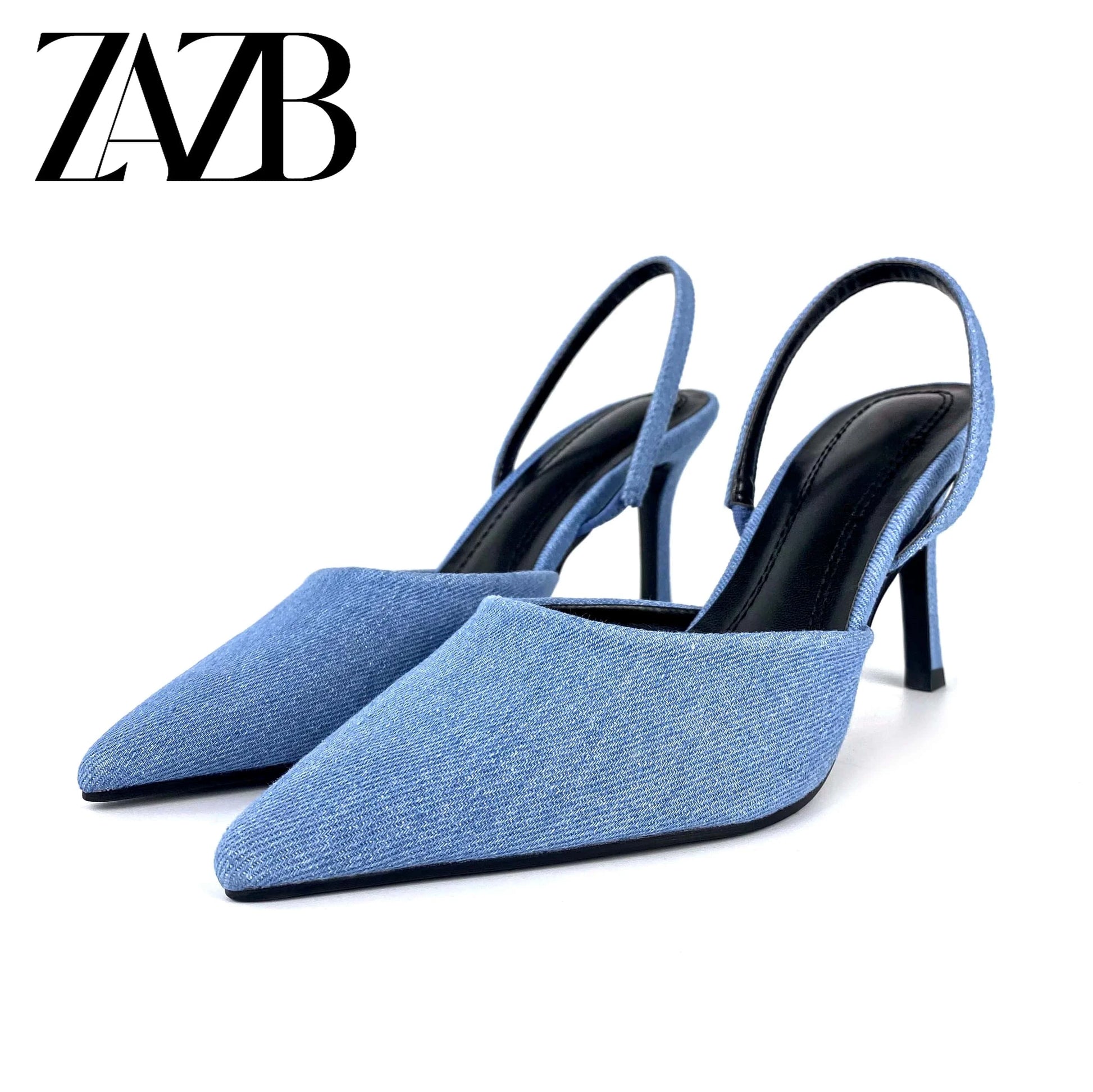 39 / Blue ZAZB Brand Customized Denim Fabric Design Leather High Heel Women's Sandals Wedding Bride Women's Dress
