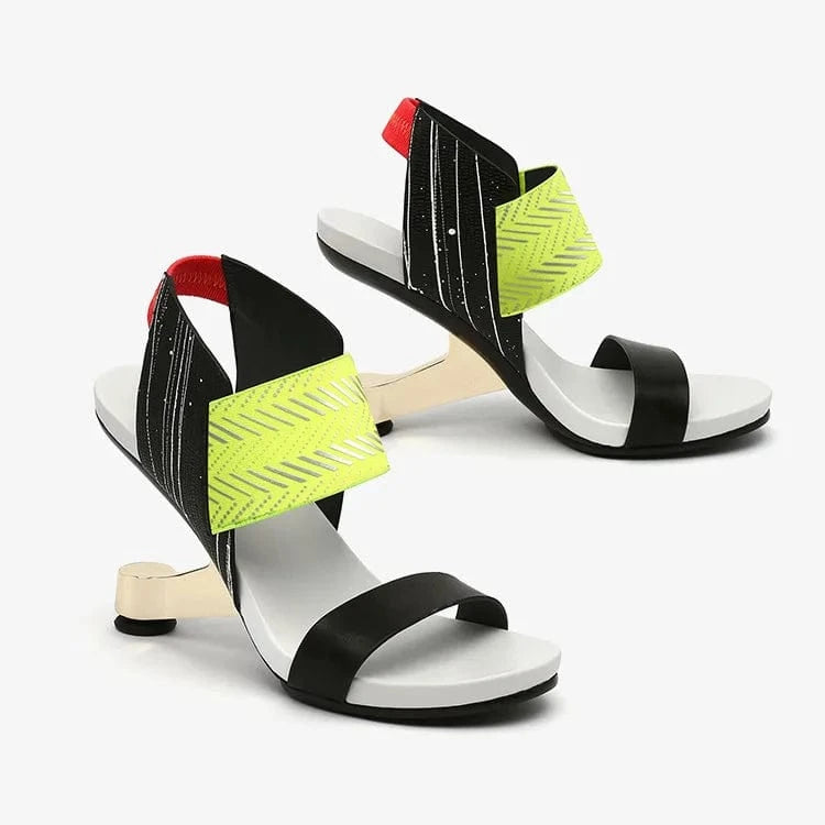 39 / Green Women Casual Sandals Fashion Color Patchwork Roman Zapatos De Mujer T-strap Ankle Strap High Heel Sandals Ladies Party Sandalias