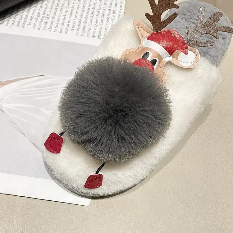 39 / Grey New Winter Korean Fashion lovely cartoon fluffy slippers Fur Warm adult Home Slippers Female Non-slip indoor Slippers