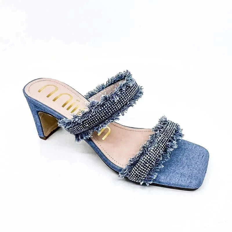 39 / Light blue Dropshipping Custom Logo Fashion Rhinestone Women's Summer High Heels Sandals Sexy Ladies Party Shoes