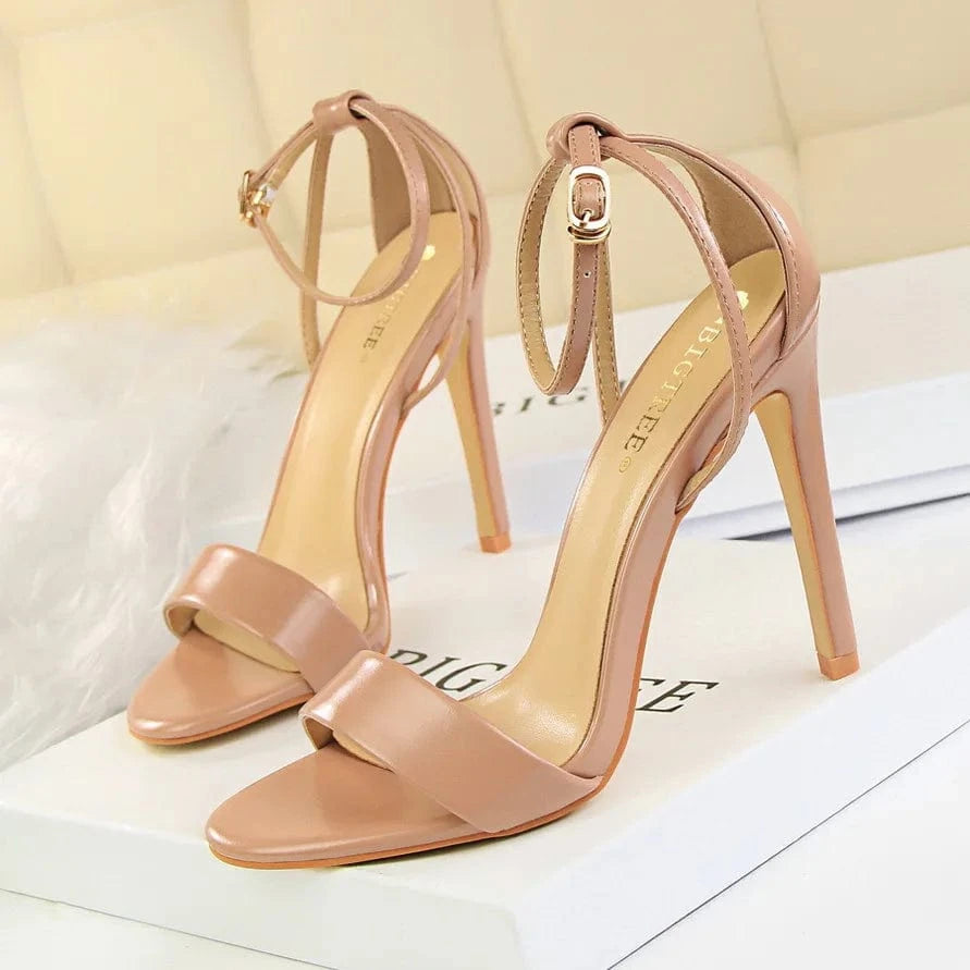 39 / Nude color 34-40 Fashion Sexy Nightclub Slim Heel Super High Heel Hollow out Color Block One word Open Toe Hollow out Women Sandals