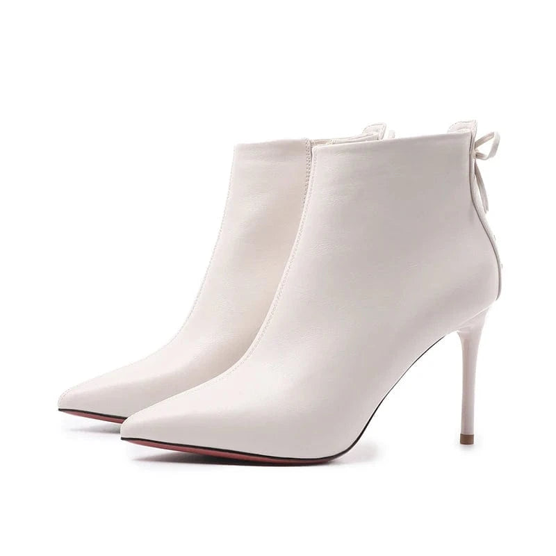 39 / Off white French girls bow short boots net red pointed off white Martin boots women's 21 winter new thin heels