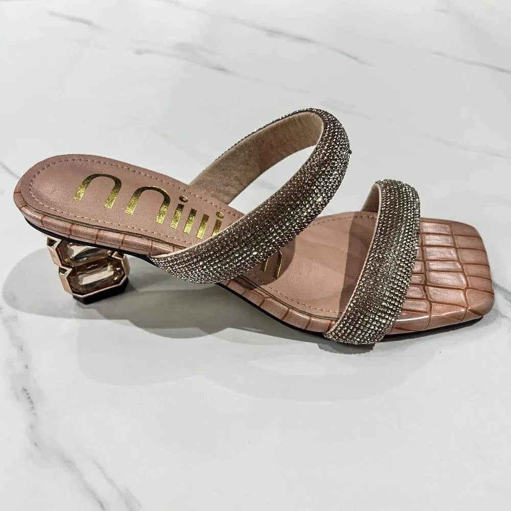 39 / Pink Dropshipping Custom Logo Sexy Style Women's Rhinestone Heeled Sandals High Heels Anti-Slippery Height Increasing Summer Slides