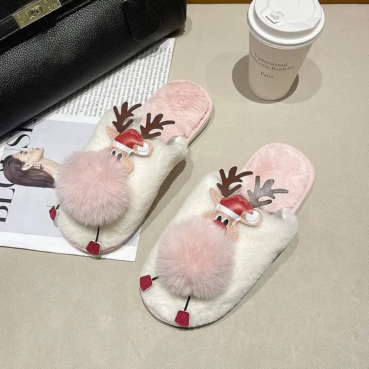 39 / Pink New Winter Korean Fashion lovely cartoon fluffy slippers Fur Warm adult Home Slippers Female Non-slip indoor Slippers