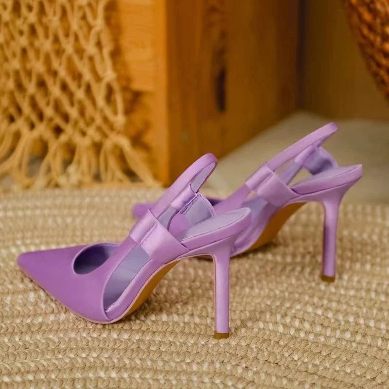 39 / Purple Low Price Fashion Trend Satin Pointy Stiletto Heeled Sandals For Women And Ladies 2022 New Style Female Shoes