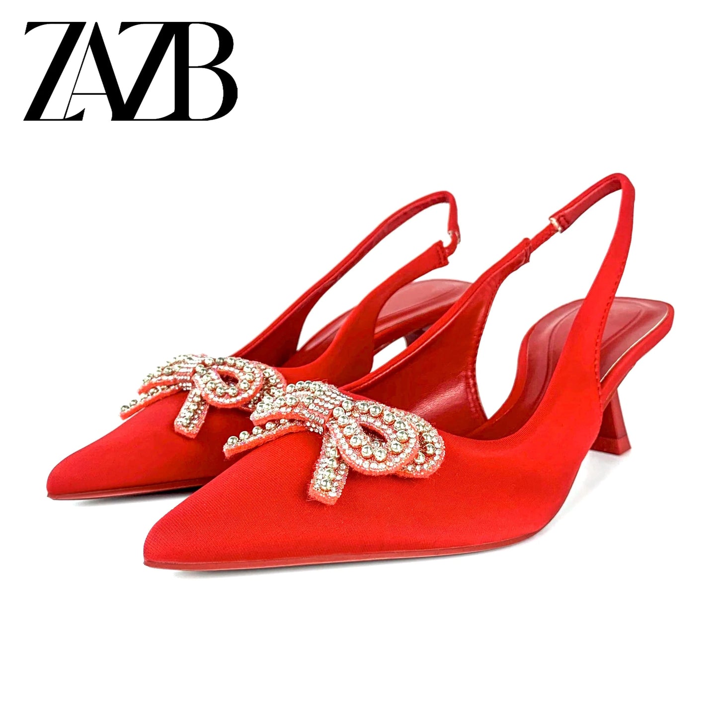 39 / Red ZAZB New wedding bridal Women's high heel sandals dress Shining dancing party pumps banquet office rhinestone of ladies sho