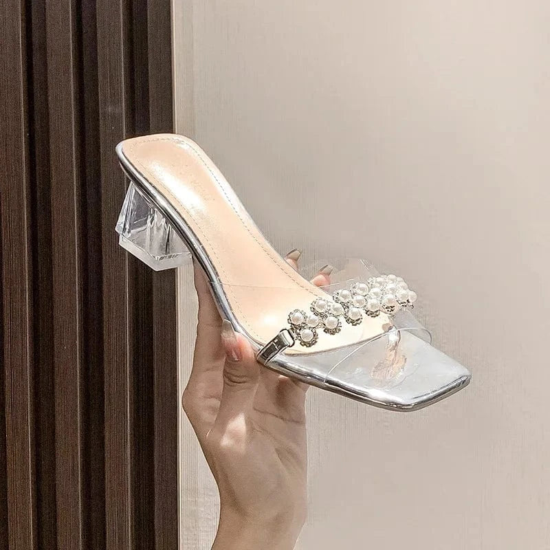 39 / silver Women Casual Sandals New Female Peep Toe Transparent T-strap Fashion Sandals Outside Summer Daily Ladies Slippers Mules