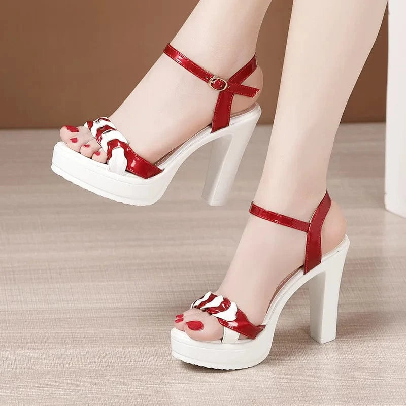 39 / White 10cm sh12426a Different 8cm and 10cm sandal femme quality women heeled sandals 2023