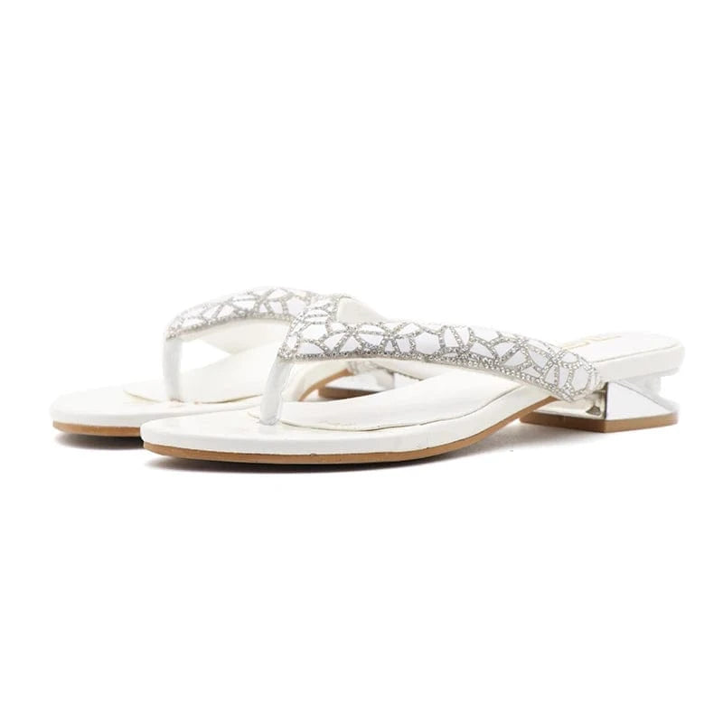 39 / White 3.5cm low high heels casual shoes flip-flops slippers pu rubber flat heels for ladies heeled sandals for women and ladies