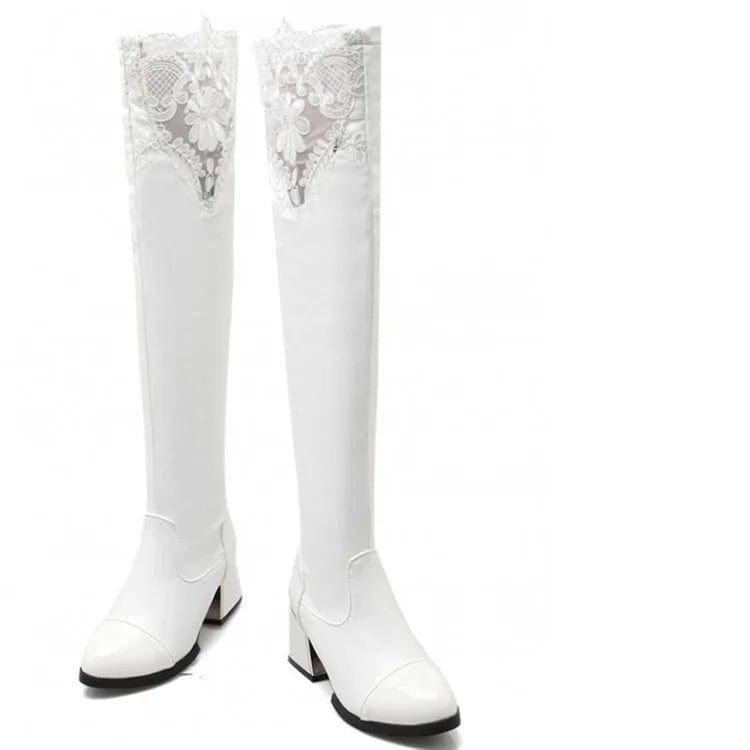 39 / White Autumn and winter new boots European and American lace all over the skinny Knight knee over women's Boots